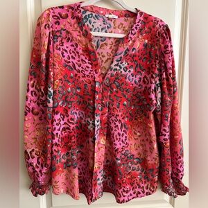 Jodifl Pink Leapord Print Blouse Women's Sz Small